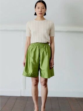 NWT Cawley Studio Hilda Green Silk Shorts Like Khaite Rohe & Donni Chartreuse